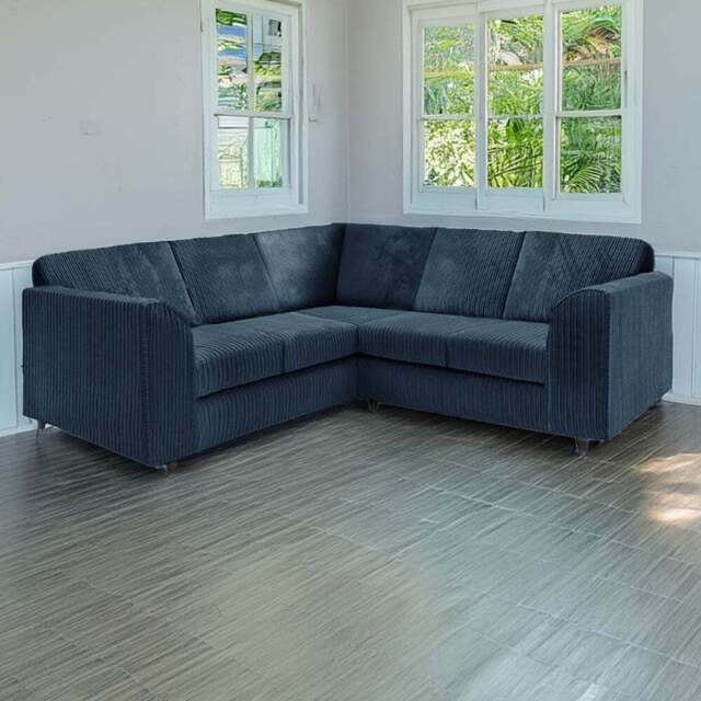 Luxor 5 Seater Navy Blue Jumbo Cord Full Back L Shaped Corner Sofa Set - Wilko - image 1