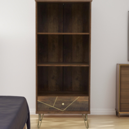 Premier Housewares Flori Single Drawer 3 Bookshelf - Size: 3 Shelf - Brown - Interiors by Premier - Wilko