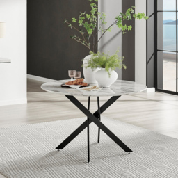 Furniturebox Arona Kensington Marble Effect 6 Seater Round Dining Set White Black and Grey - Wilko - thumbnail 3