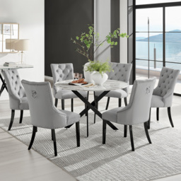 Furniturebox Arona Kensington Marble Effect 6 Seater Round Dining Set White Black and Grey - Wilko - thumbnail 1