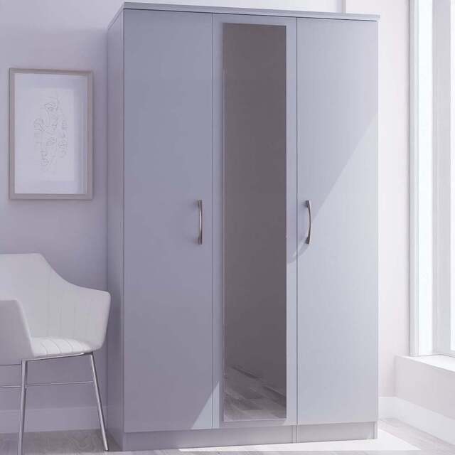 Crowndale Avon 3 Door Dusk Grey Mirror Wardrobe Ready Assembled - Wilko - image 1