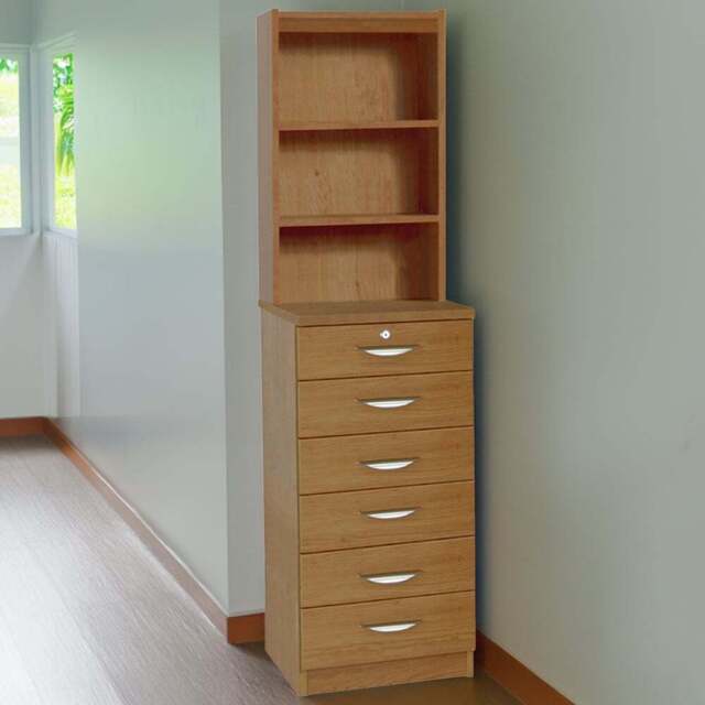 R White Cabinets 6 Drawer 3 Shelf Brown Chest of Drawers with Hutch - Wilko - image 1
