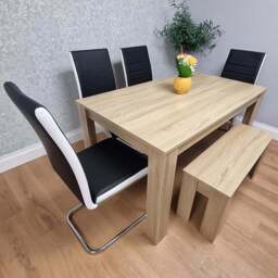 Portland Kosy Koala 6 Seater Dining Bench Set Oak Effect and Black - Beige - Wilko