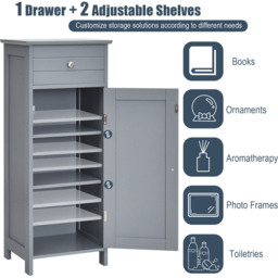 Costway Single Door Single Drawer Grey Storage Cabinet - Size: 96 x 38 x 12cm - Wilko - thumbnail 7