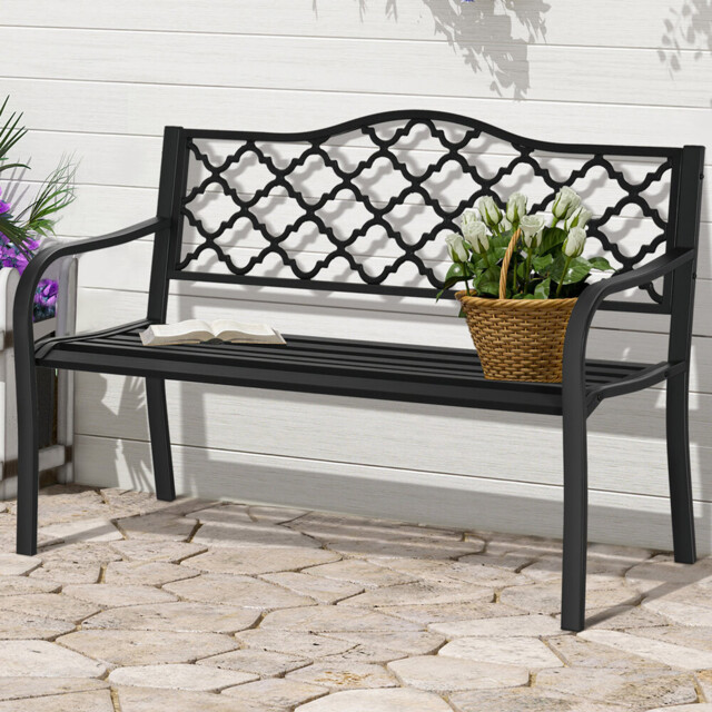 Outsunny 2 Seater Black Cast Iron Antique Bench with Armrest - Wilko - image 1
