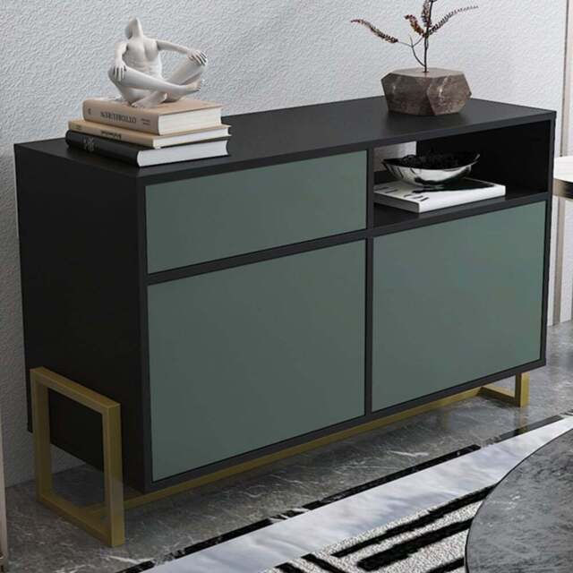 Decorotika Utopie 3 Door Singe Shelf Black and Green Modern Storage Cabinet - Size: 78.4 x 120 x 45cm - Multi - Wilko - image 1