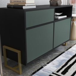 Decorotika Utopie 3 Door Singe Shelf Black and Green Modern Storage Cabinet - Size: 78.4 x 120 x 45cm - Multi - Wilko - thumbnail 5