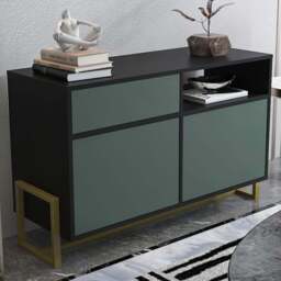 Decorotika Utopie 3 Door Singe Shelf Black and Green Modern Storage Cabinet - Size: 78.4 x 120 x 45cm - Multi - Wilko