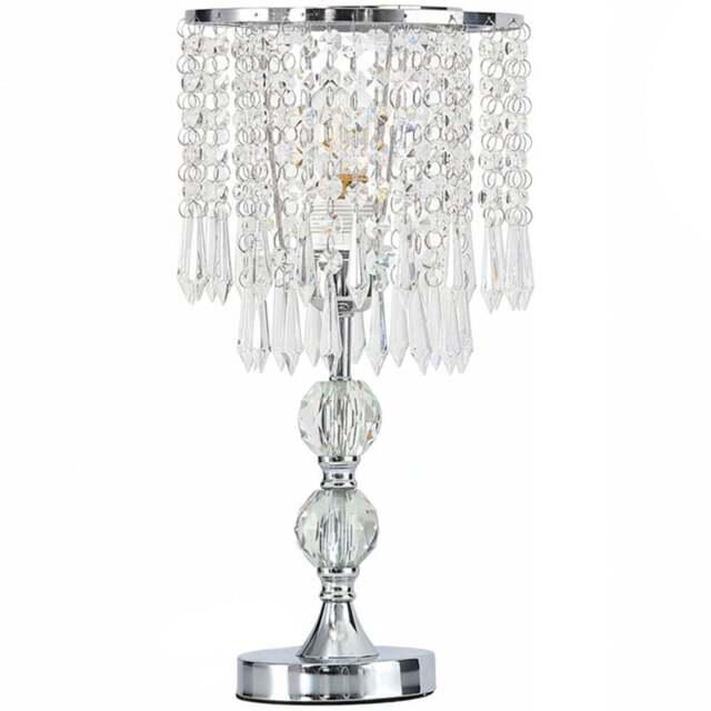 Living and Home E27 Screw Silver Crystal Beaded Shade Table Lamp 39cm - Size: 39 x 20 x 20cm - Silvery + Clear - Wilko - image 1