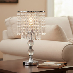 Living and Home E27 Screw Silver Crystal Beaded Shade Table Lamp 39cm - Size: 39 x 20 x 20cm - Silvery + Clear - Wilko - thumbnail 3
