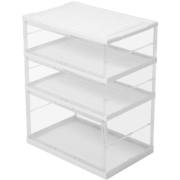 H&O Direct 3 Shelf Transparent Foldable Storage Box with Magnetic Doors - Size: 71 x 57 x 38cm - White - Wilko