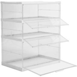 H&O Direct 3 Shelf Transparent Foldable Storage Box with Magnetic Doors - Size: 71 x 57 x 38cm - White - Wilko - thumbnail 3