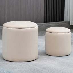 Portland White Modern Storage Ottoman with Removable Lid Set of 2 - Wilko - thumbnail 1