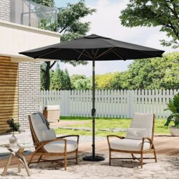 Living and Home Black Round Crank Tilt Parasol with Floral Round Base 3m - Size: 240 x 300 x 300cm - Wilko - thumbnail 6