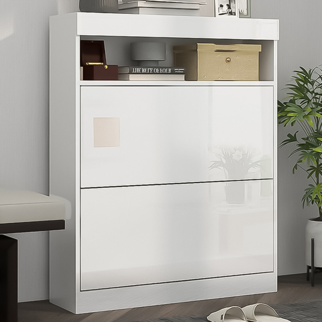 HOMCOM 2 Flip Drawer White Shoe Cabinet - Size: 99.5 cm x 24 x 80cm - Wilko - image 1
