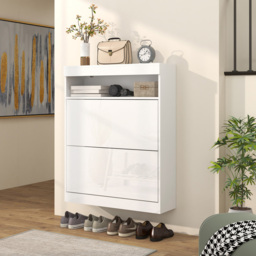 HOMCOM 2 Flip Drawer White Shoe Cabinet - Size: 99.5 cm x 24 x 80cm - Wilko - thumbnail 6