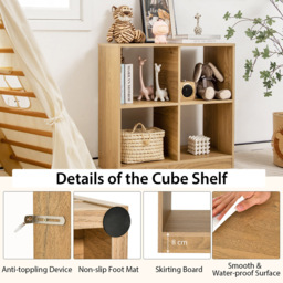Costway 4 Cube Natural Wooden Bookshelf - Size: 4 Shelf - Cream - Wilko - thumbnail 6