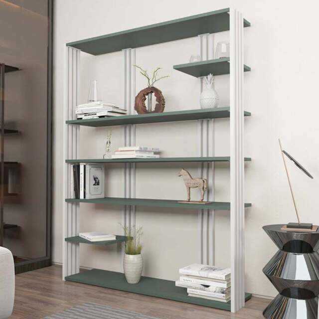 Decorotika Jeni 6 Shelf Green and White Bookcase - Size: 160 x 120 x 29.6cm - Multi - Wilko - image 1