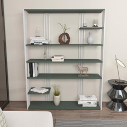 Decorotika Jeni 6 Shelf Green and White Bookcase - Size: 160 x 120 x 29.6cm - Multi - Wilko - thumbnail 4