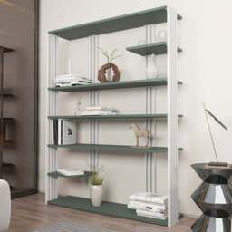 Decorotika Jeni 6 Shelf Green and White Bookcase - Size: 160 x 120 x 29.6cm - Multi - Wilko