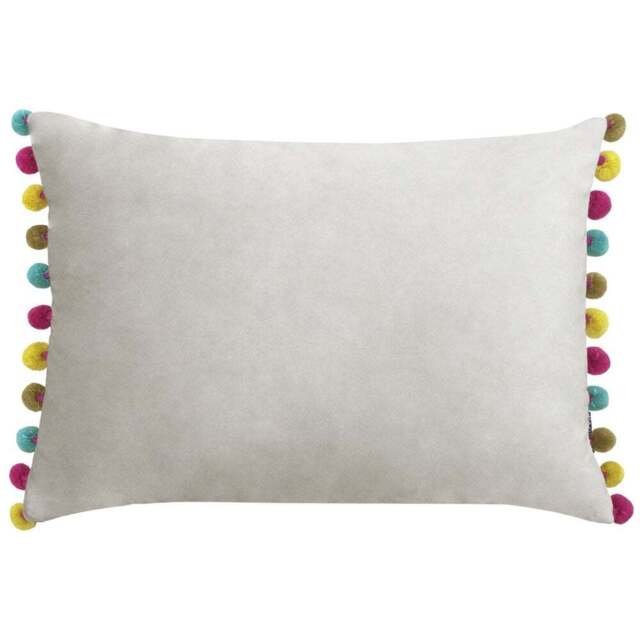 Paoletti Fiesta Dove Multicolour Pom Pom Velvet Cushion - Size: 50 x 35 cm - Wilko - image 1