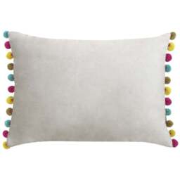 Paoletti Fiesta Dove Multicolour Pom Pom Velvet Cushion - Size: 50 x 35 cm - Wilko