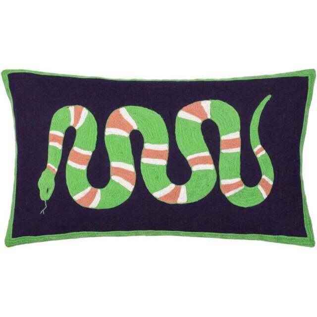 furn. Coral Snake Embroidered Cushion - Size: 50 x 30cm - Green - Wilko - image 1