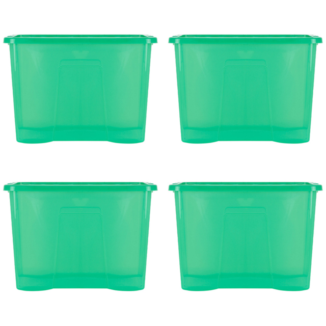 Wham 80L Clear Green Stackable Plastic Crystal Storage Box with Lid 4 Pack - Wilko - image 1
