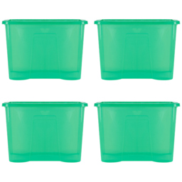 Wham 80L Clear Green Stackable Plastic Crystal Storage Box with Lid 4 Pack - Wilko - thumbnail 1