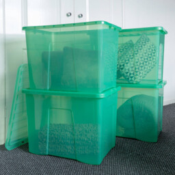 Wham 80L Clear Green Stackable Plastic Crystal Storage Box with Lid 4 Pack - Wilko - thumbnail 3