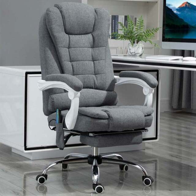 Portland Grey Linen Feel Fabric Swivel Vibration Massage Office Chair - Size: 65 x 70 x 122cm - Wilko - image 1