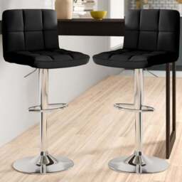 Neo Black and Chrome Faux Leather Swivel Bar Stool Set of 2 - Wilko - thumbnail 1