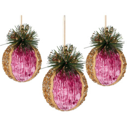Shatchi 11.5cm Pink Glitter Bauble 3 Pack - Wilko