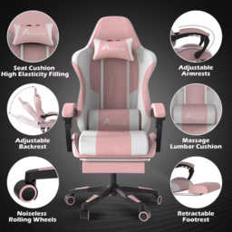 Alivio Pink Ergonomic Massage Gaming Chair - Size: 124 x 65.5 x 62cm - Wilko - thumbnail 7