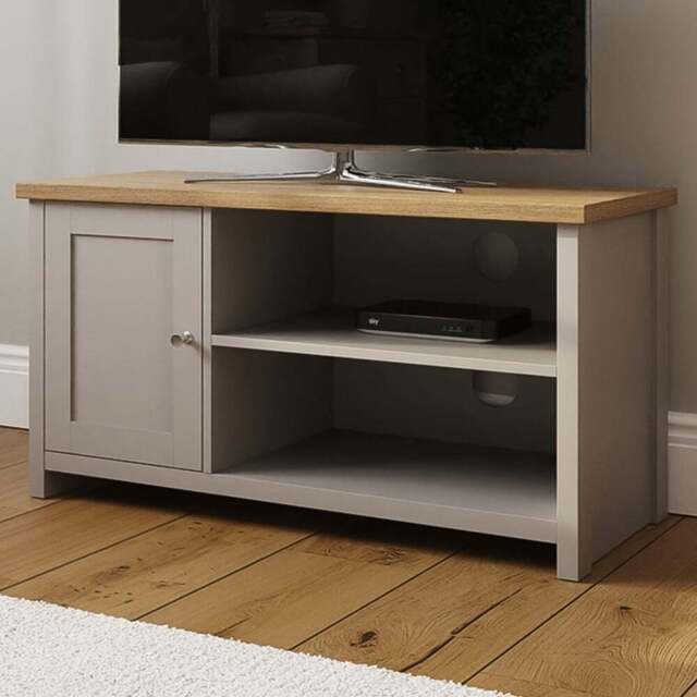 GFW Lancaster Single Door 2 Shelf Grey Small TV Cabinet - Size: 39 x 95 x 49cm - Wilko - image 1