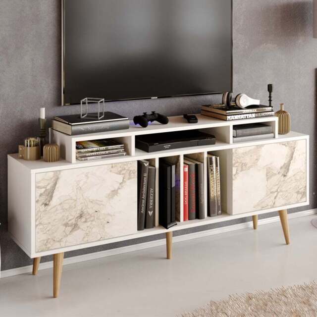 Decorotika Char White and White Marble TV Unit - Size: 70.8 x 160 x 35cm - Wilko - image 1