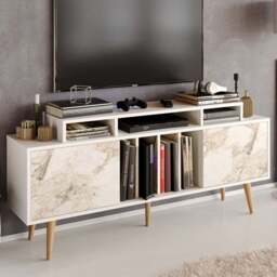 Decorotika Char White and White Marble TV Unit - Size: 70.8 x 160 x 35cm - Wilko
