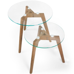 Julian Bowen Bryant Oak Base and Tempered Glass Nest of Tables Set of 2 - Size: 44 x 50 x 50cm - Dark Brown/Clear - Wilko - thumbnail 3