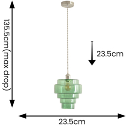 ValueLights Lane 5 Tier Green Glass Shade Brushed Chrome Single LED Ceiling Pendant Light - Size: 135.5 x 23.5 x 23.5cm - Silver - Wilko - thumbnail 7