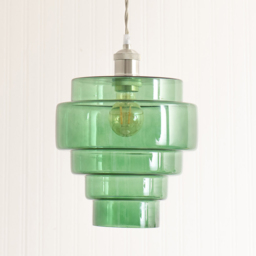 ValueLights Lane 5 Tier Green Glass Shade Brushed Chrome Single LED Ceiling Pendant Light - Size: 135.5 x 23.5 x 23.5cm - Silver - Wilko - thumbnail 4
