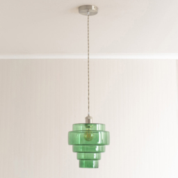ValueLights Lane 5 Tier Green Glass Shade Brushed Chrome Single LED Ceiling Pendant Light - Size: 135.5 x 23.5 x 23.5cm - Silver - Wilko - thumbnail 6