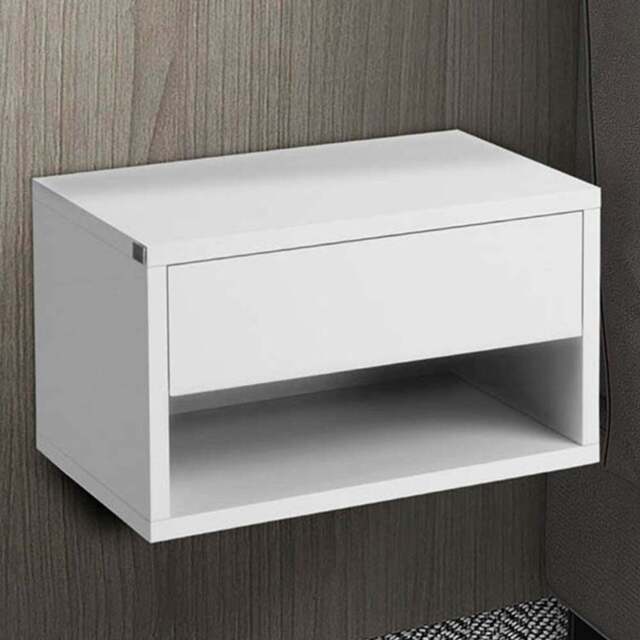 Portland Single Drawer Gloss White Wall Mounted Bedside Table Set of 2 - Wilko - image 1