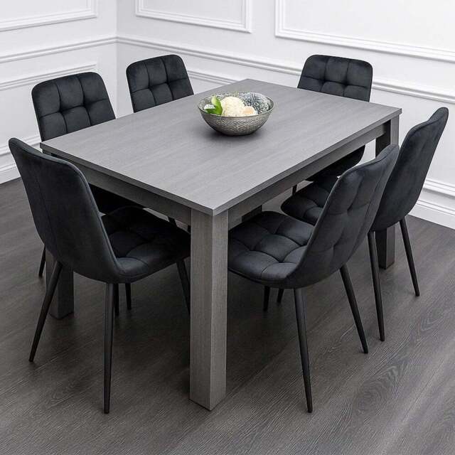 Kosy Koala 6 Seater Velvet Wooden Dining Set Dark Grey and Black - Wilko - image 1