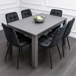 Kosy Koala 6 Seater Velvet Wooden Dining Set Dark Grey and Black - Wilko