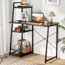 Costway Computer Desk with Bookshelf and Host Stand Brown - Size: 110 x 62 x 15cm - Wilko - thumbnail 1