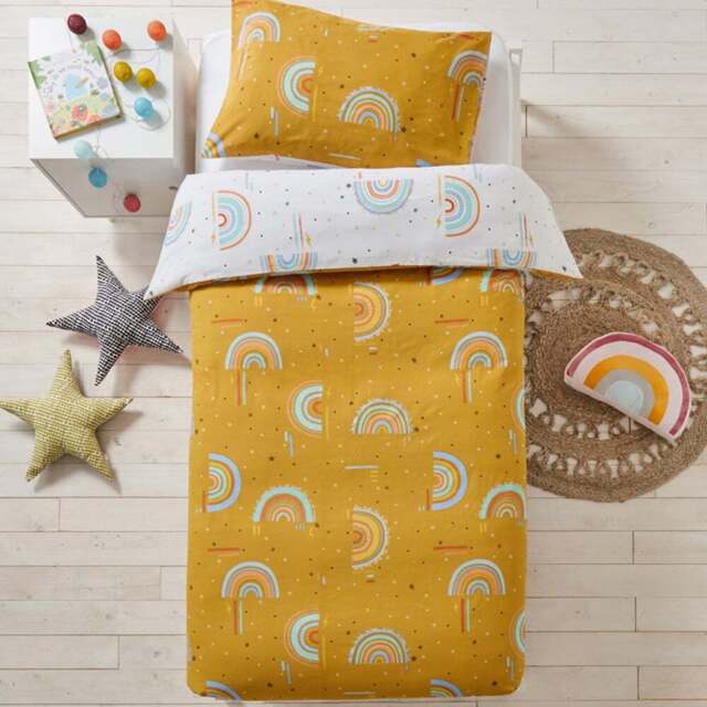 little furn. Rainbow Double Mustard Kids Duvet Cover Set - Yellow - Wilko - image 1
