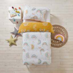 little furn. Rainbow Double Mustard Kids Duvet Cover Set - Yellow - Wilko - thumbnail 3