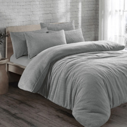 Velosso Super King Size Ash Grey Teddy Fleece Duvet Set - Wilko - thumbnail 3