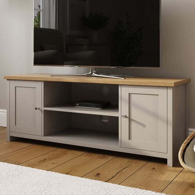 GFW Lancaster 2 Door 2 Shelf Grey Large TV Cabinet - Size: 39 x 130 x 50cm - Wilko - image 1