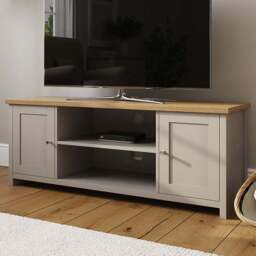 GFW Lancaster 2 Door 2 Shelf Grey Large TV Cabinet - Size: 39 x 130 x 50cm - Wilko - thumbnail 1